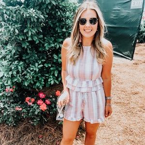 Pink Stripe Crop Top & Shorts Set